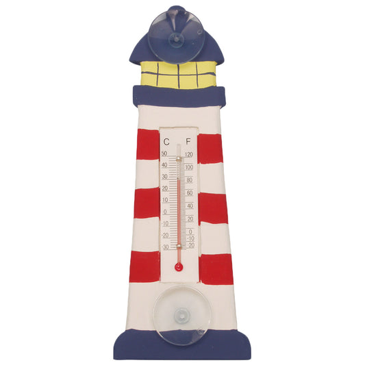 Red & White Striped Lighthouse Small Window Thermometer