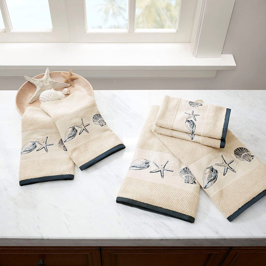 Blue Beach Embroidered Cotton Jacquard 6 Piece Towel Set