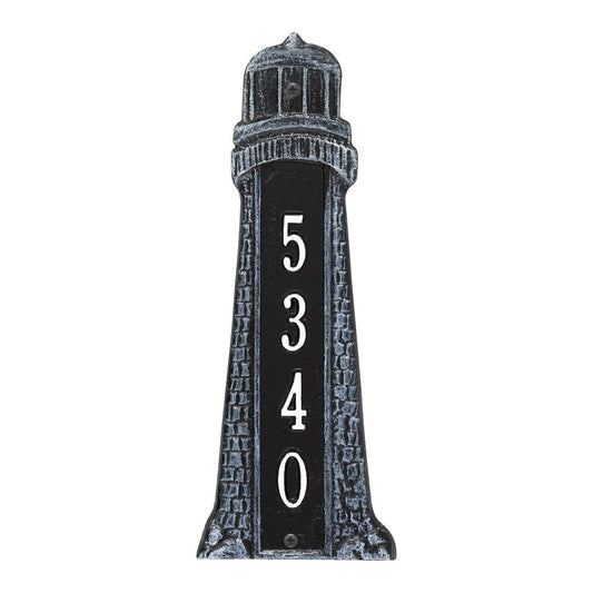 Small Lighthouse Vertical House Number Plaque - Indigo & White