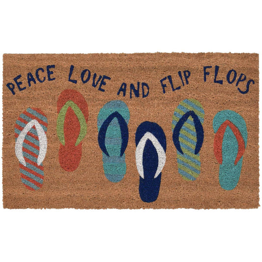 Peace & Flip Flops Natural Coir Mat - 2 x 3