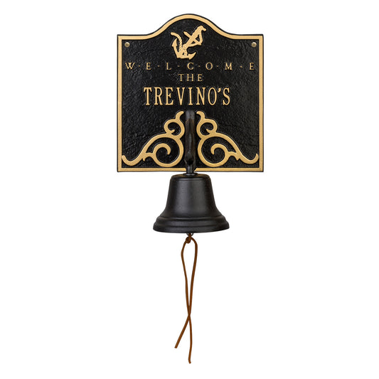 Anchor Personalized Bell Welcome Plaque - Black & Gold