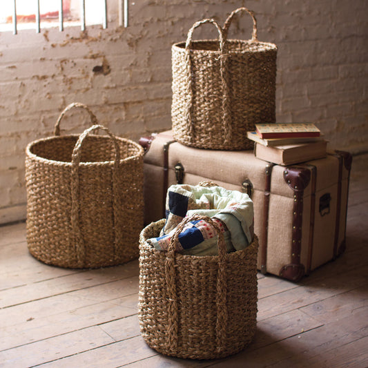 Round Braided Seagrass Storage Basket with Handles - Set of 3 - OUT OF STOCK UNTIL 07/21/2026