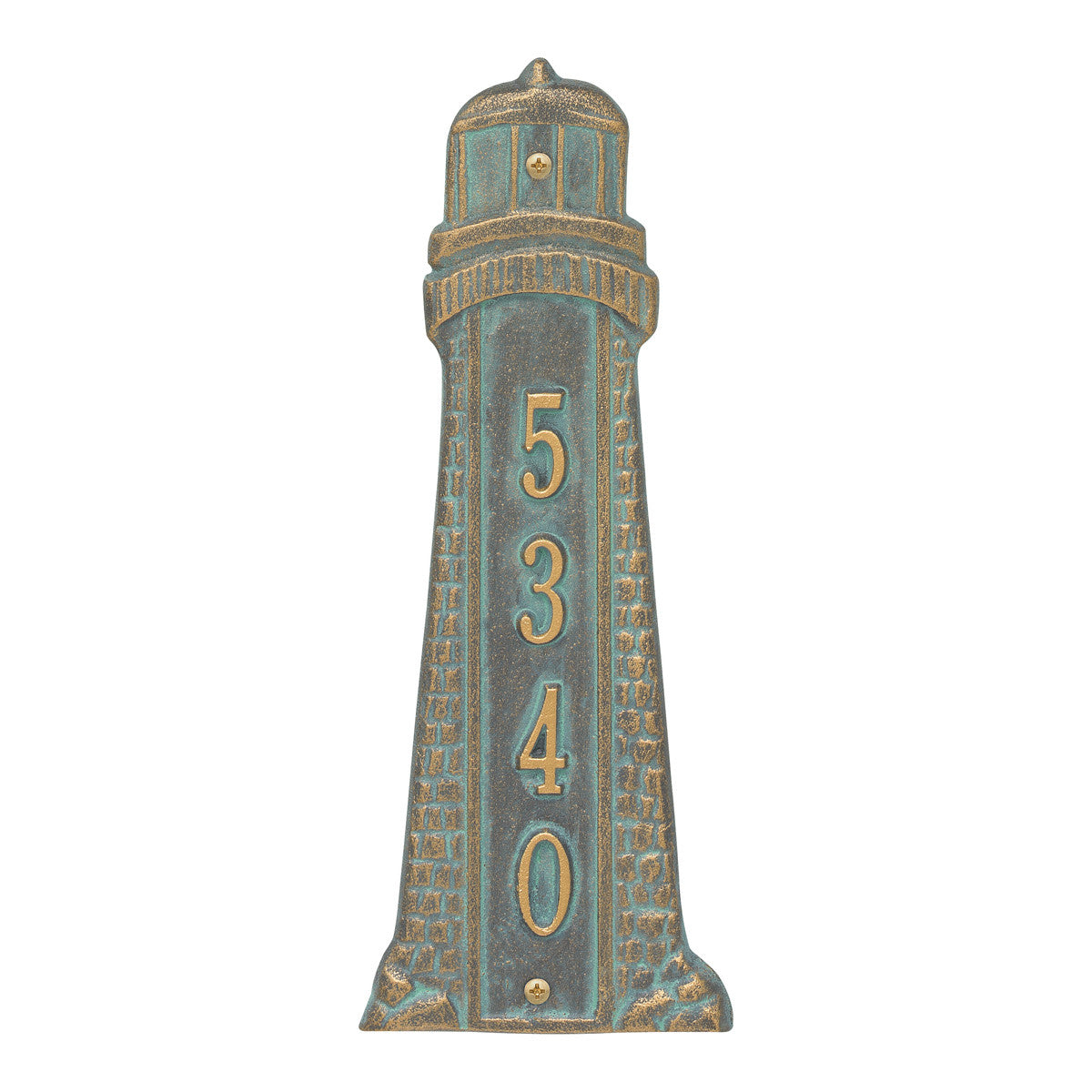 Small Lighthouse Vertical House Number Plaque - Bronze Verdigris