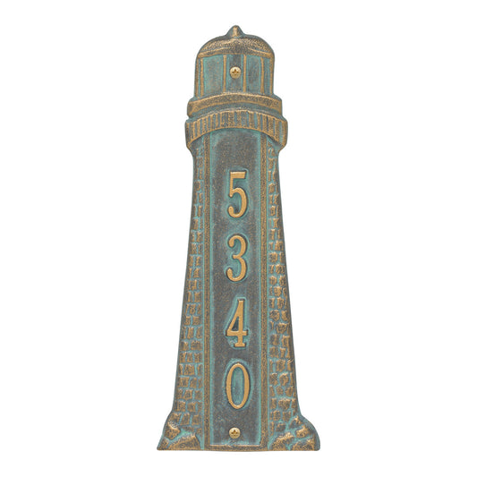 Small Lighthouse Vertical House Number Plaque - Bronze Verdigris