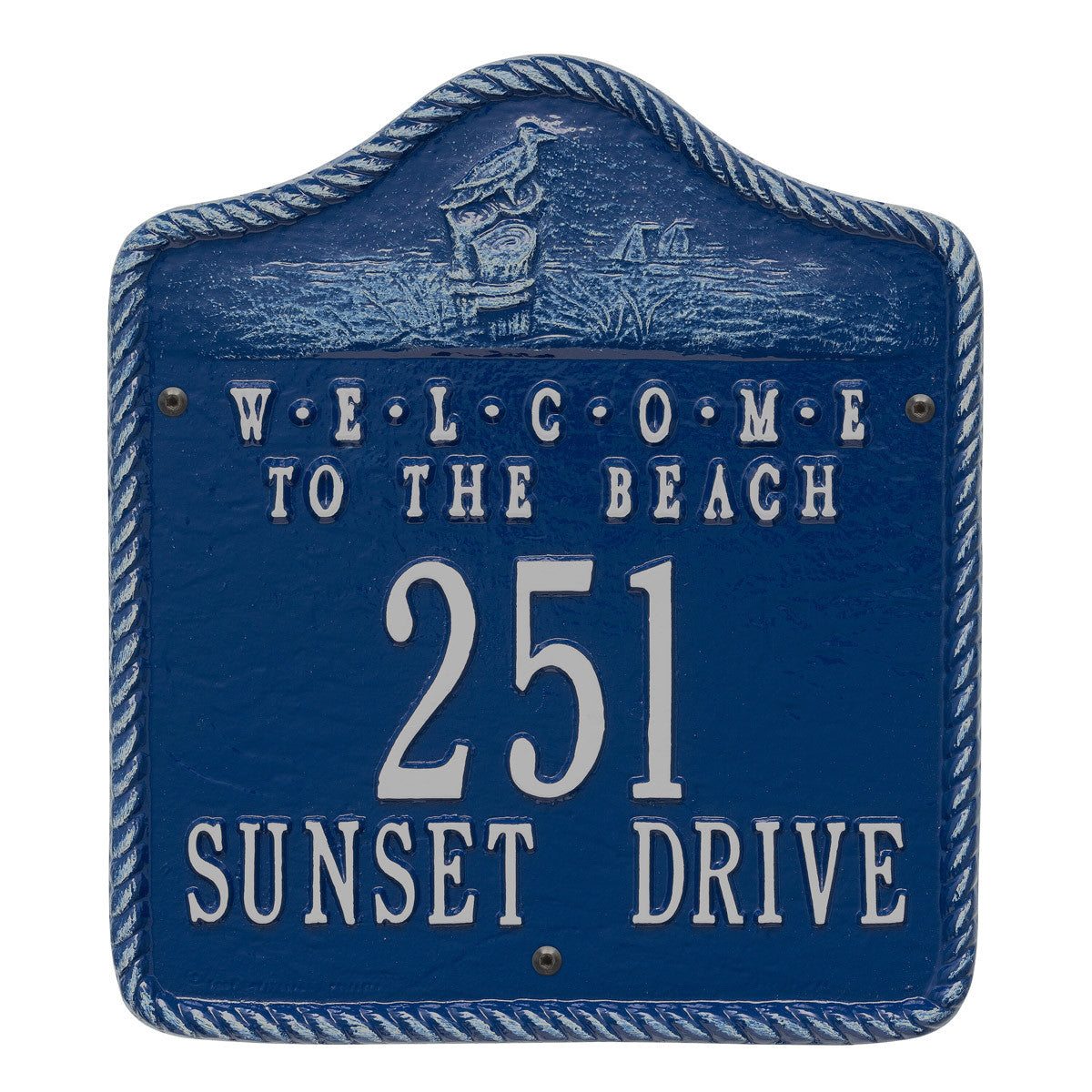 Welcome to the Beach Address Plaque - Blue and Silver