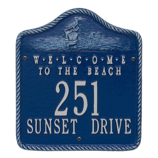 Welcome to the Beach Address Plaque - Blue and Silver
