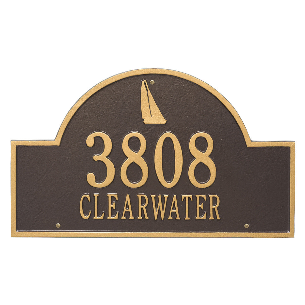 Sailboat Arch House Number Plaque - Bronze and Gold