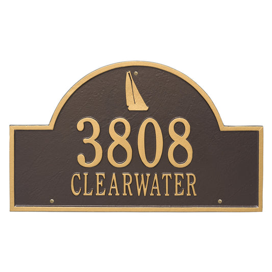 Sailboat Arch House Number Plaque - Bronze and Gold