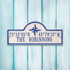 White & Navy Personalized Coordinates Plaque