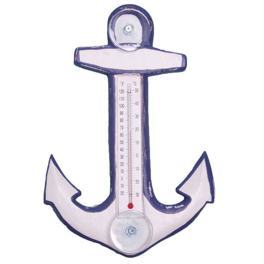 White & Blue Anchor Small Window Thermometer