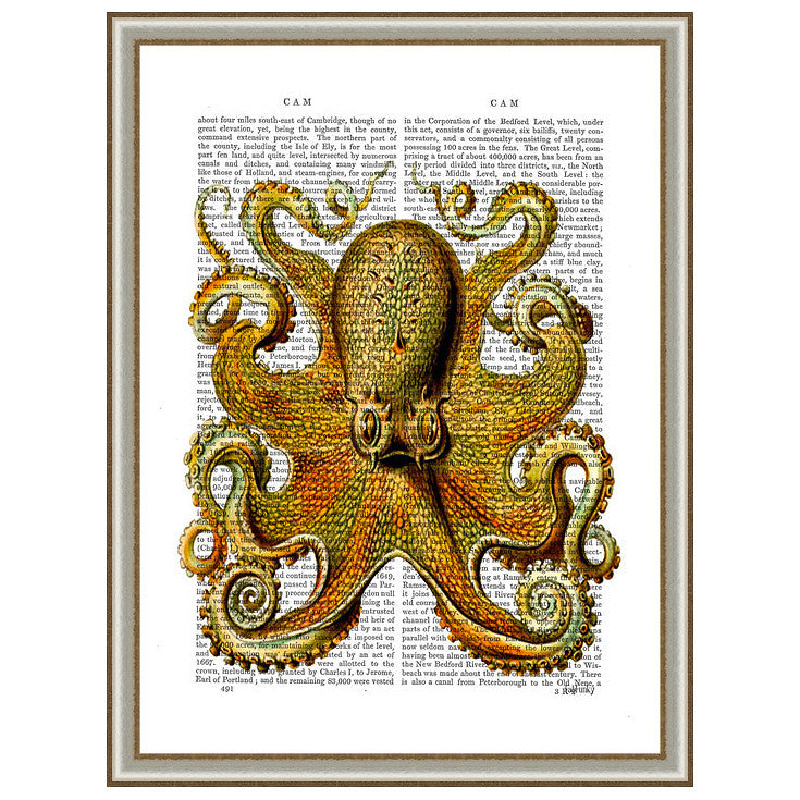 Vintage Yellow Octopus Front Framed Print