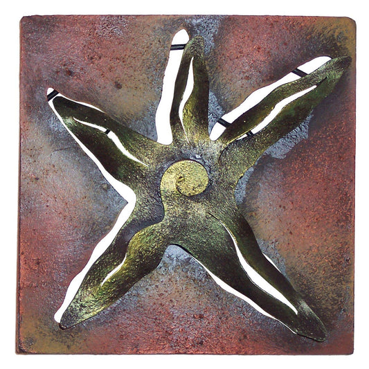 Mini Square Green Starfish Metal Wall Art