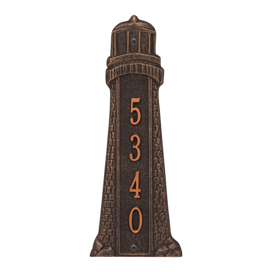 Small Lighthouse Vertical House Number Plaque - Oil Rub Bronze