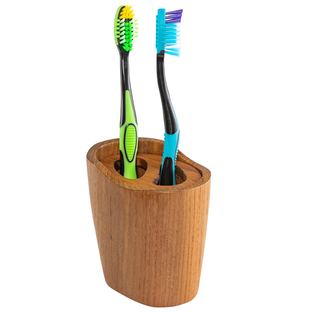 Teak Oval Toothbrush Holder