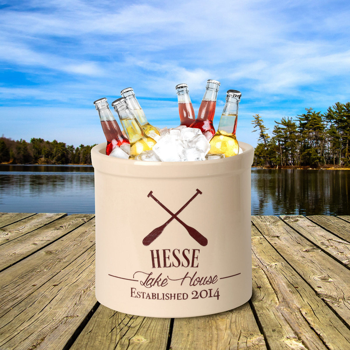 Oar Lake House Personalized Crock - Red