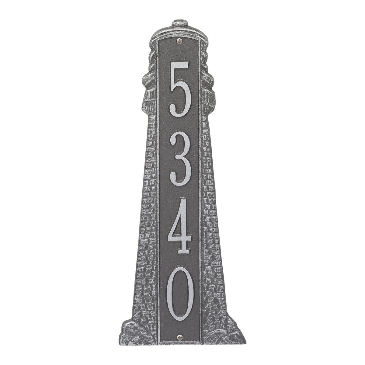 Large Lighthouse Vertical House Number Plaque - Pewter Silver