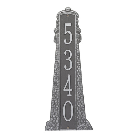 Large Lighthouse Vertical House Number Plaque - Pewter Silver