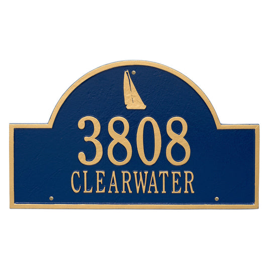 Sailboat Arch House Number Plaque - Blue and Gold