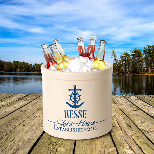 Anchor Lake House Personalized Crock - Dark Blue