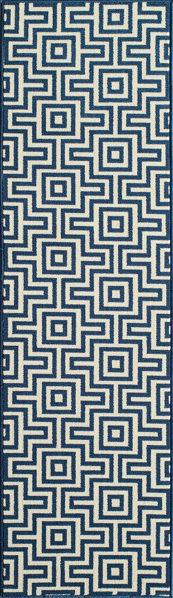 Baja Navy Fret Rug - 2 x 8