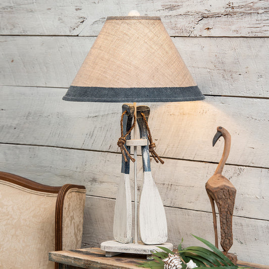 Navy Paddles & Rope Table Lamp with Burlap Shade