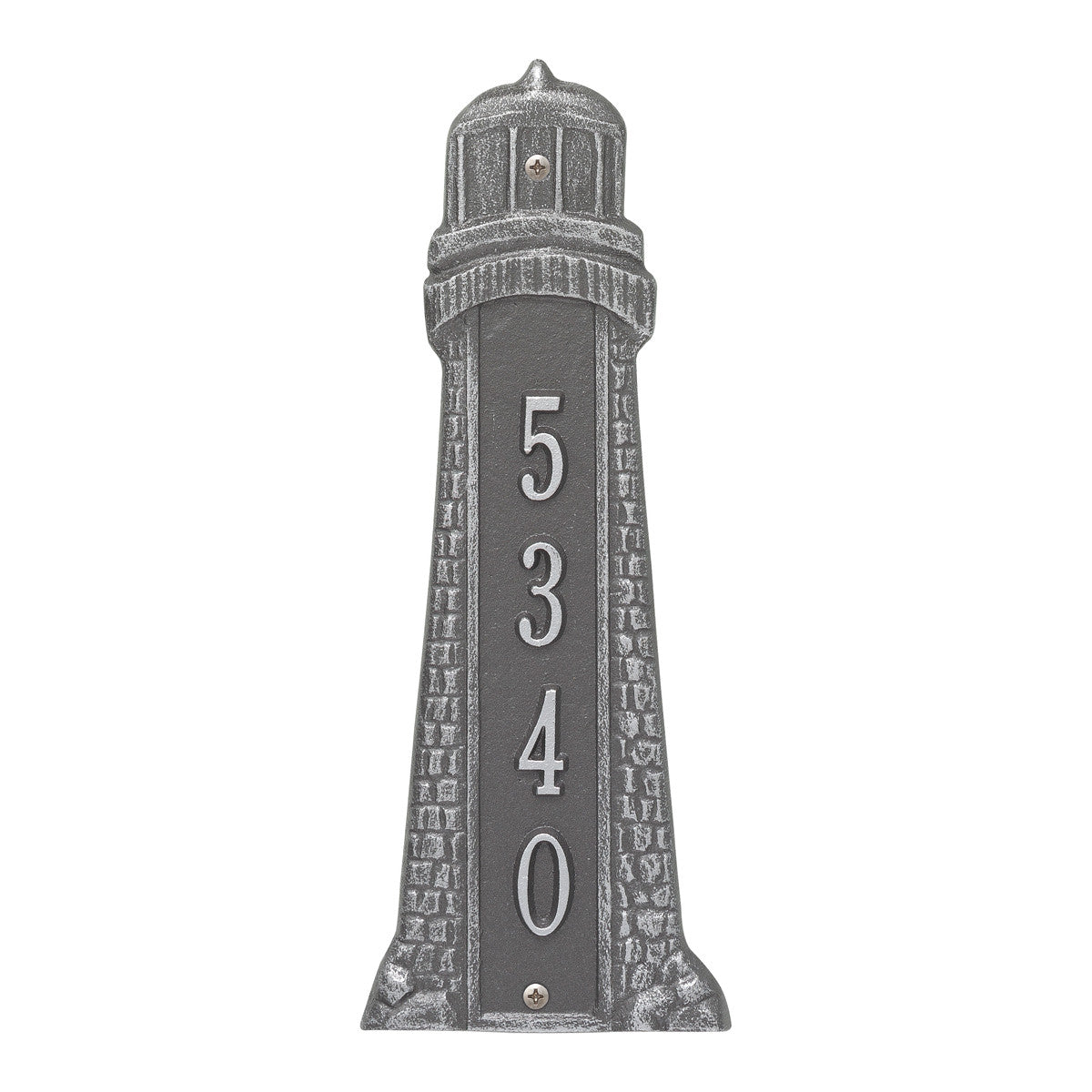 Small Lighthouse Vertical House Number Plaque - Pewter Silver