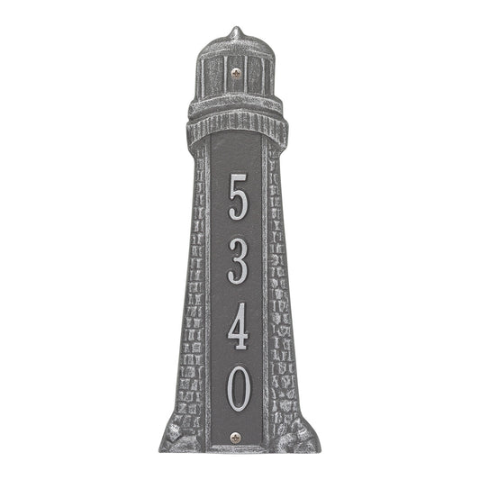 Small Lighthouse Vertical House Number Plaque - Pewter Silver