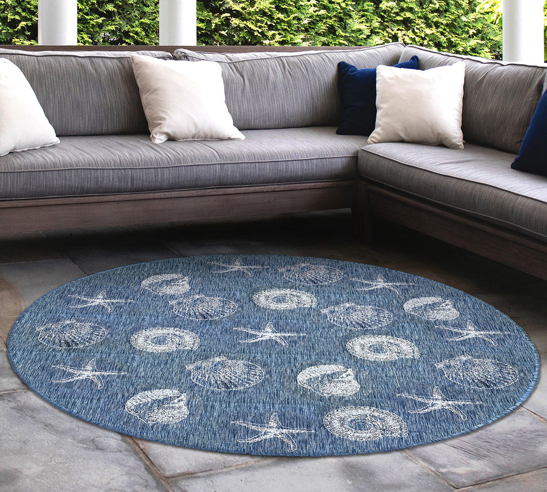 Antigua Shells Navy Indoor/Outdoor Rug - 8 Ft. Round - OUT OF STOCK UNTIL 10/20/2026