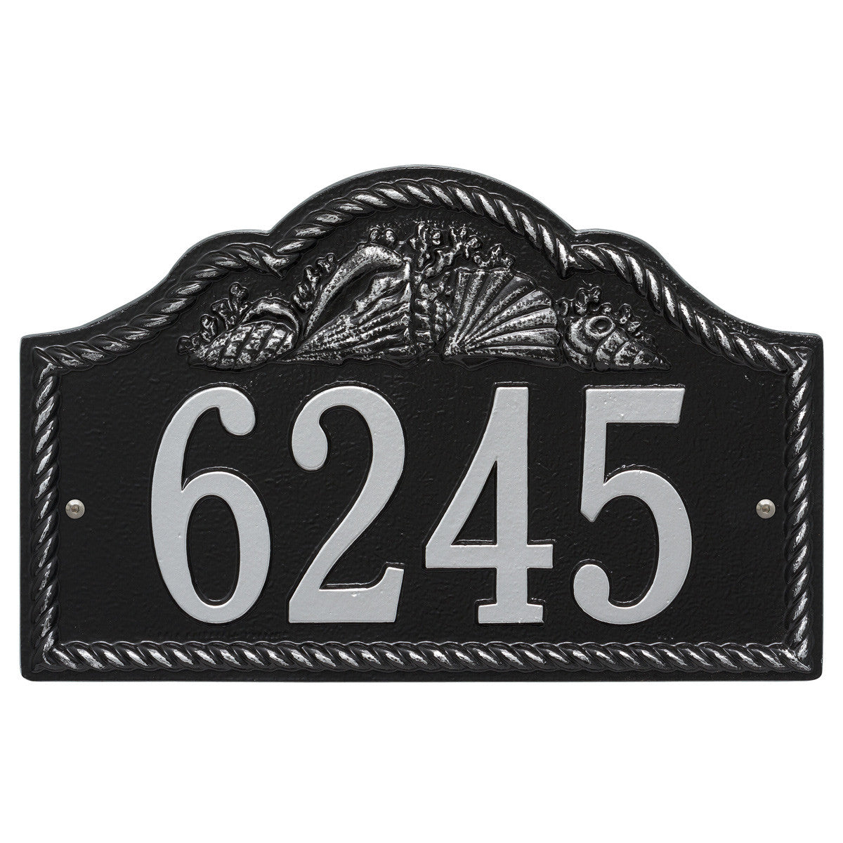 Rope and Shell Arch House Number Plaque - Black & Silver