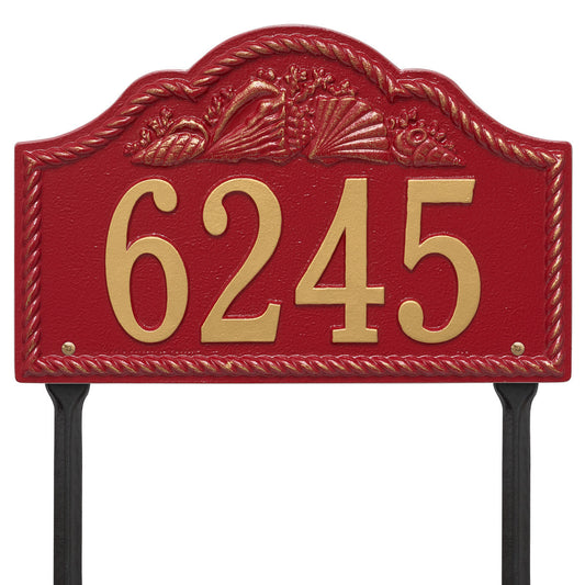 Rope and Shell Lawn Address Plaque - Red & Gold