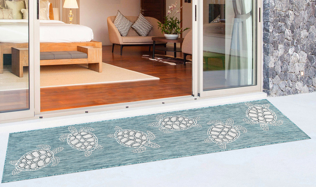 Marisol Bay Aqua Indoor/Outdoor Rug - 2 x 8