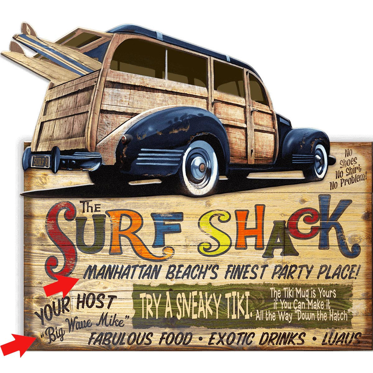 Woody Surf Shack Personalized Wood Sign - 48 x 28