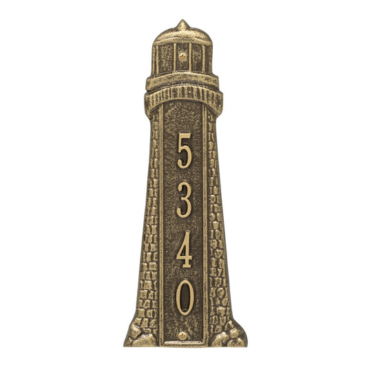 Small Lighthouse Vertical House Number Plaque - Antique Brass