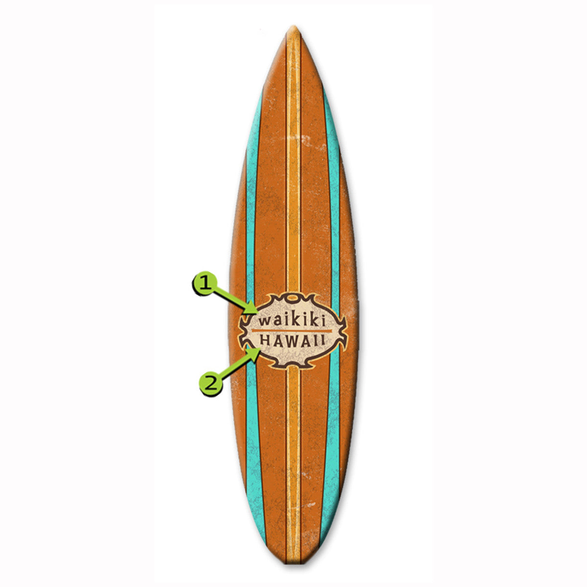 Stripes Surfboard Wood Personalized Sign - 12 x 44
