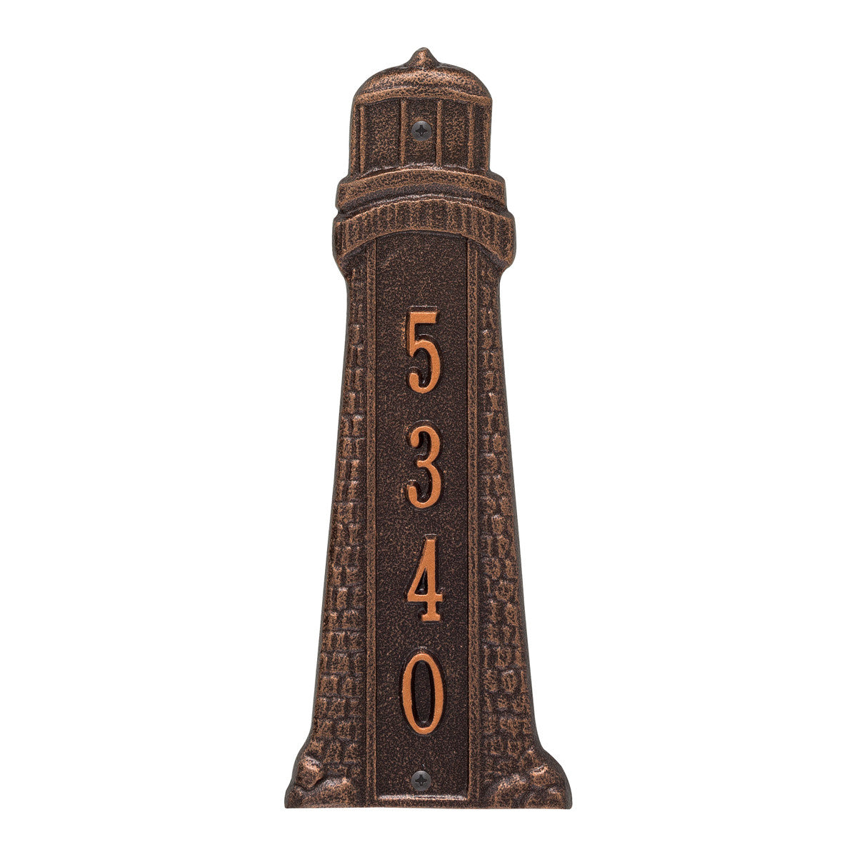 Small Lighthouse Vertical House Number Plaque - Antique Copper