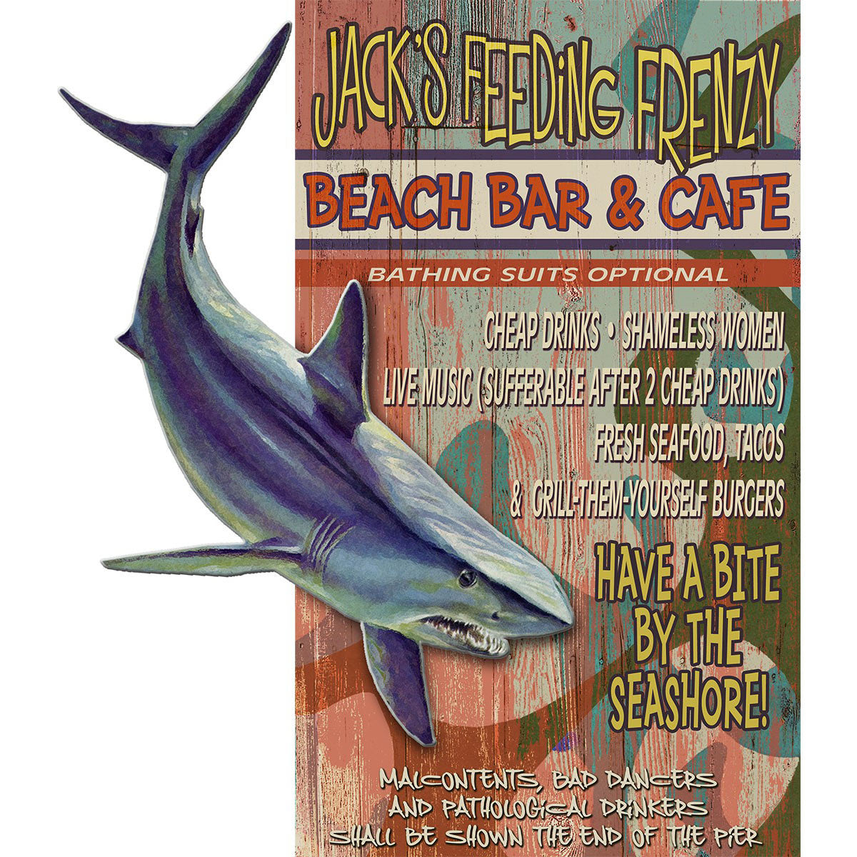 Bar & Cafe Shark Personalized Wood Sign - 23 x 39