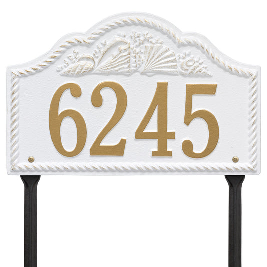Rope and Shell Lawn Address Plaque - White & Gold