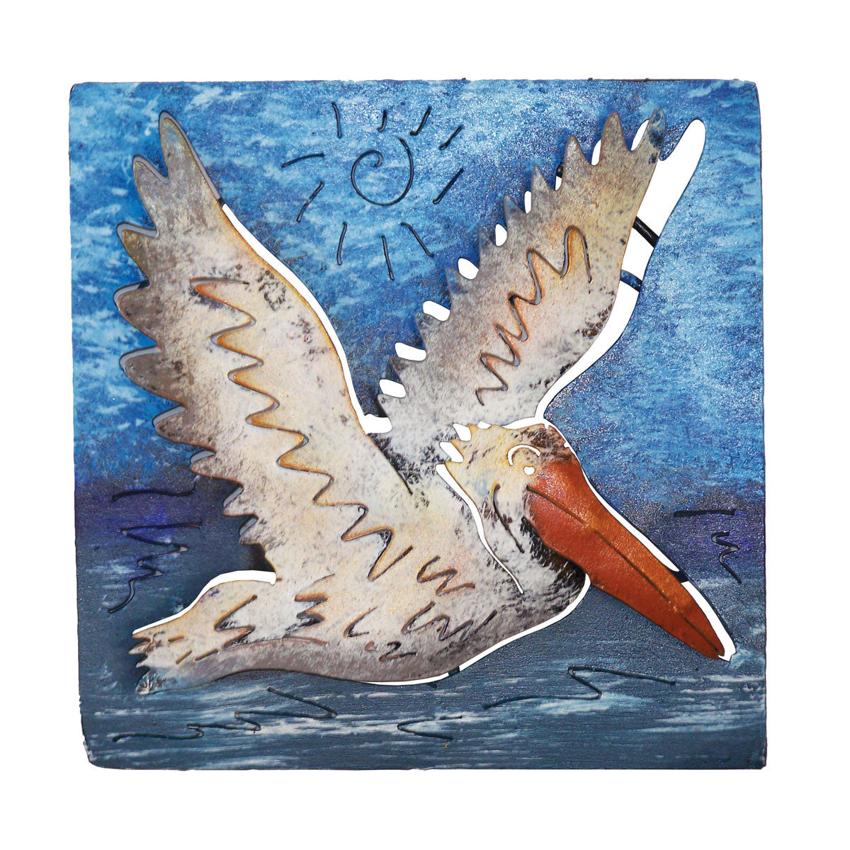 Mini Square Flying Pelican Metal Wall Art
