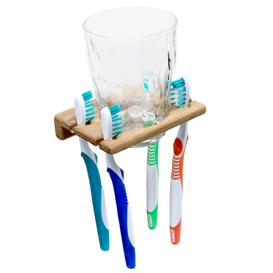 Teak Toothbrush Holder with Glass