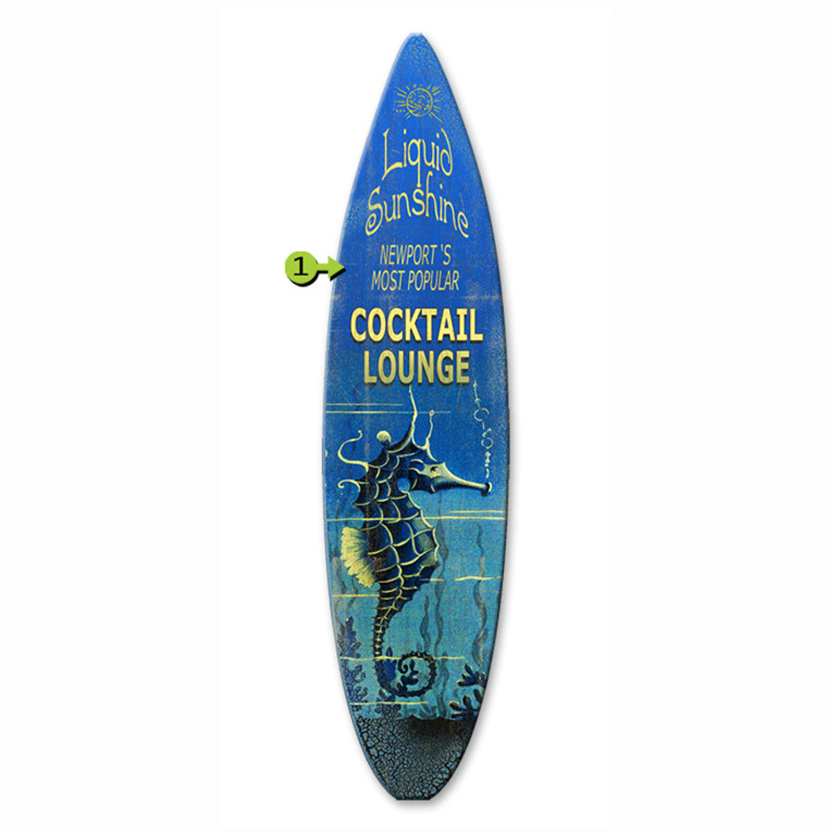 Liquid Sunshine Surfboard Wood Personalized Sign - 12 x 44