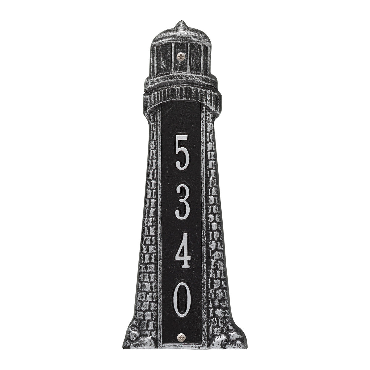 Small Lighthouse Vertical House Number Plaque - Black & Silver