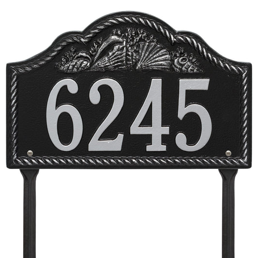 Rope and Shell Lawn Address Plaque - Black & Silver