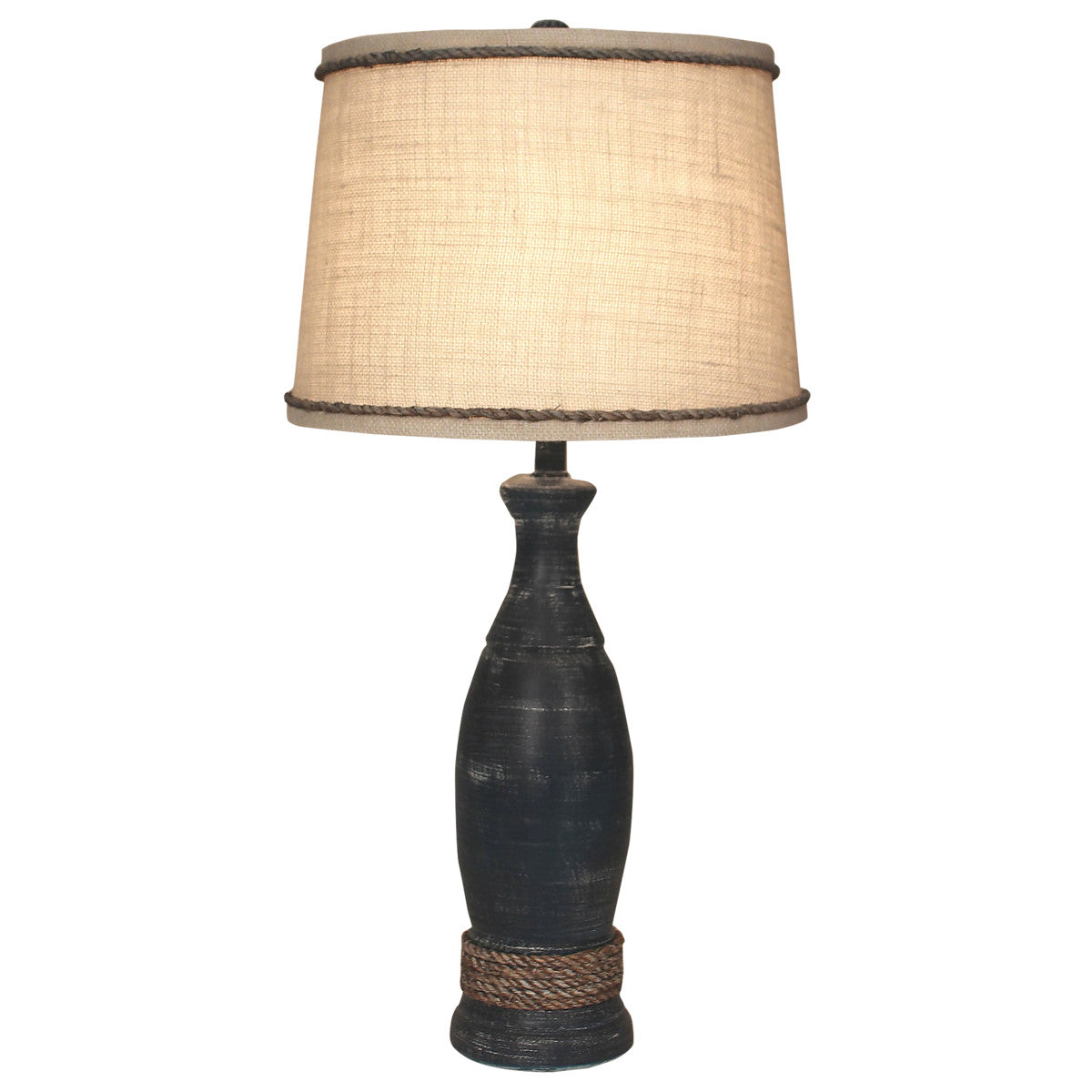 Navy Table Lamp with Rope Accents