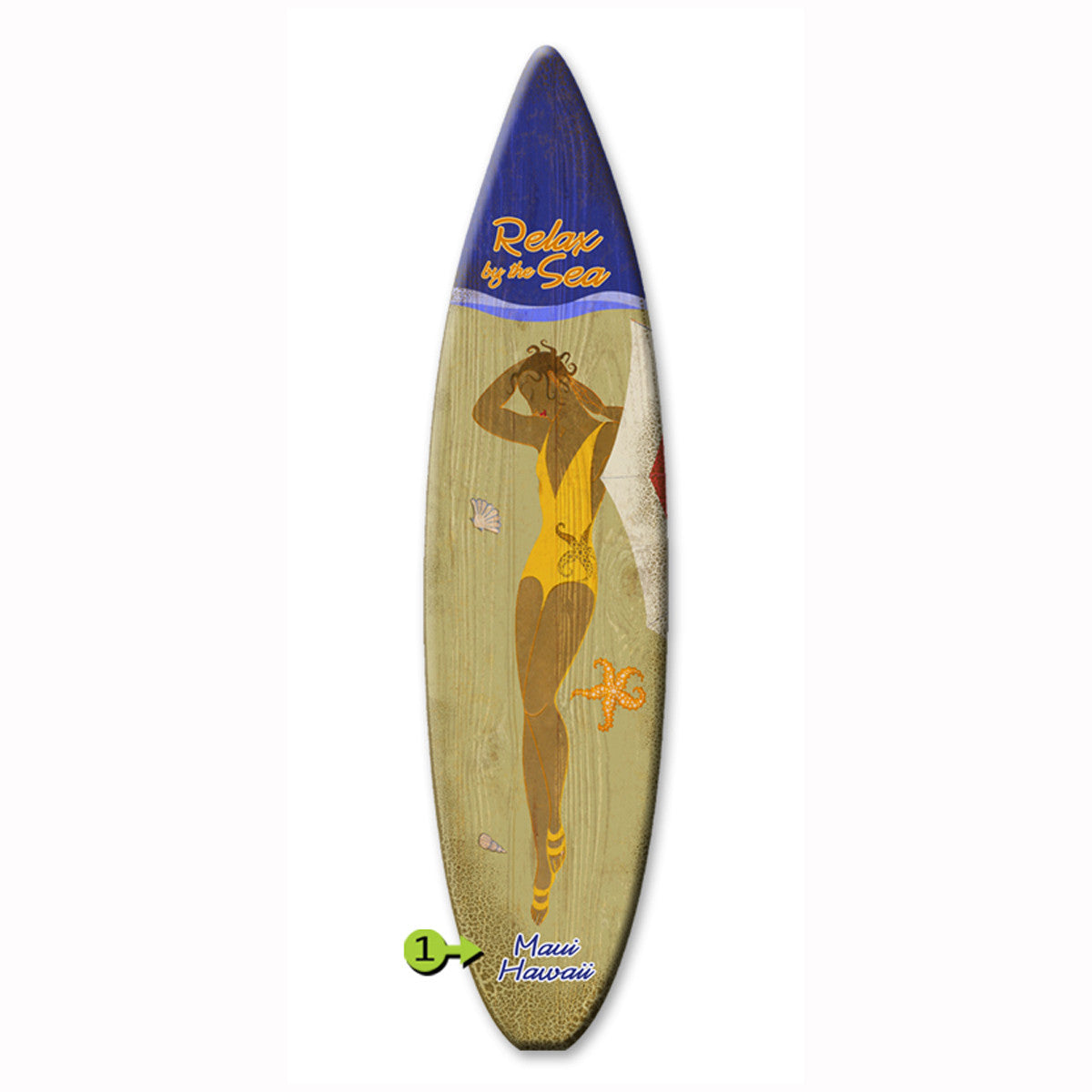 Relax by the Sea Surfboard Wood Personalized Sign - 12 x 44