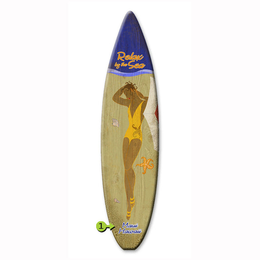 Relax by the Sea Surfboard Wood Personalized Sign - 12 x 44