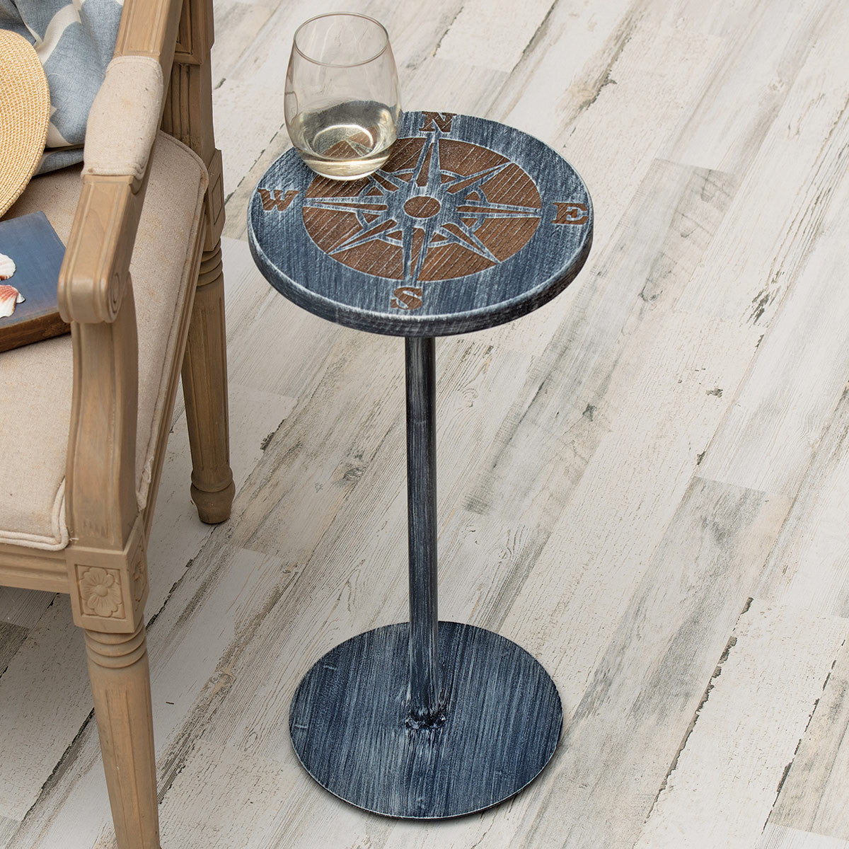 Marina Drink Table with Etched Compass Top
