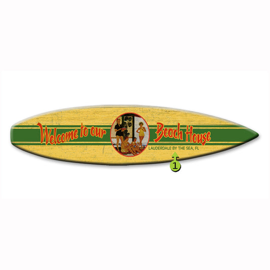 Welcome to Our Beach House Surfboard Wood Personalized Sign - 12 x 44
