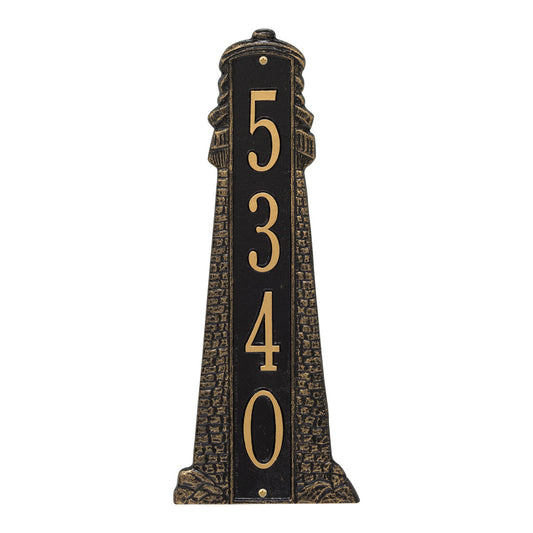 Large Lighthouse Vertical House Number Plaque - Black & Gold