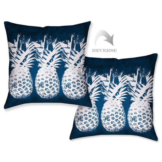 Indigo Pineapples Outdoor Pillow