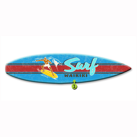 Blue with Red Stripe Surfboard Wood Personalized Sign - 12 x 44